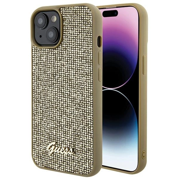Guess Disco Metal Script case for iPhone 15 - goldeng