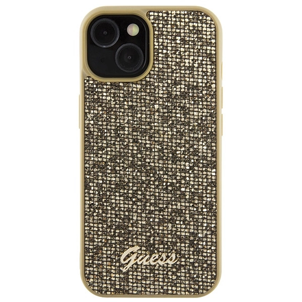 Guess Disco Metal Script case for iPhone 15 - goldeng