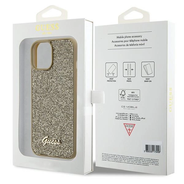Guess Disco Metal Script case for iPhone 15 - goldeng