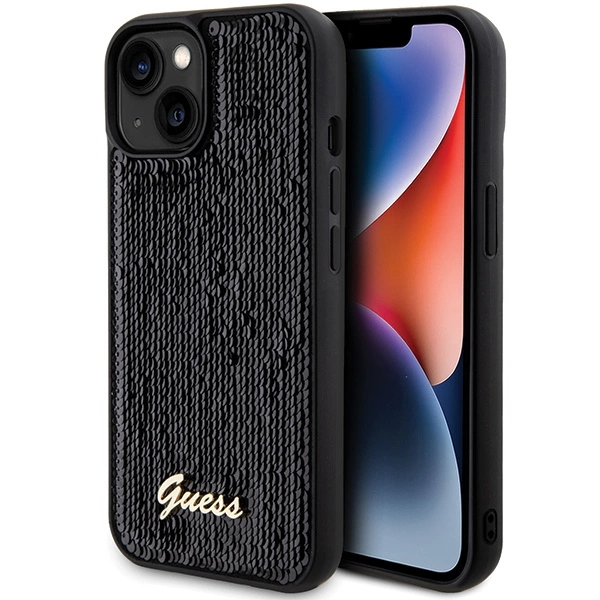 Guess Sequin Script Metal case for iPhone 15 - blackeng