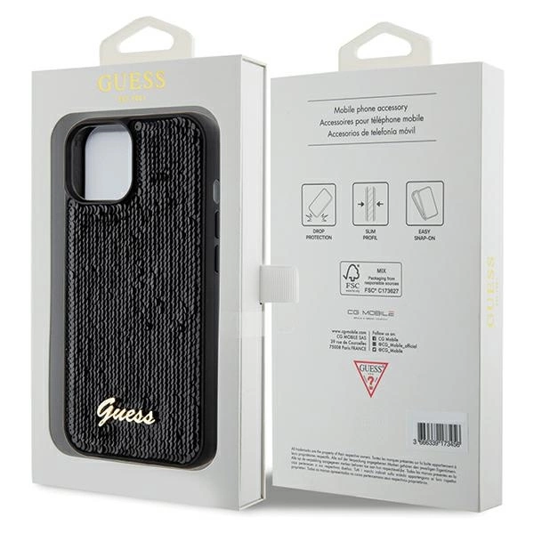 Guess Sequin Script Metal case for iPhone 15 - blackeng