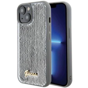 Guess Sequin Script Metal case for iPhone 15 - silvereng