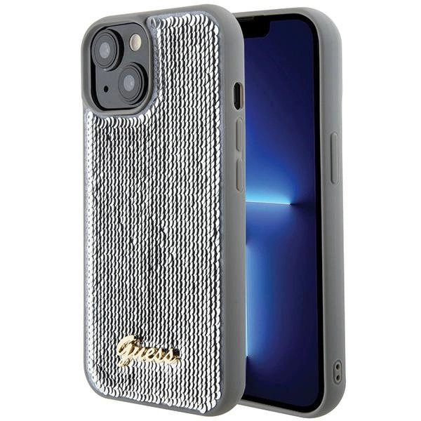 Guess Sequin Script Metal case for iPhone 15 - silvereng