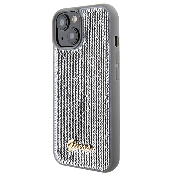 Guess Sequin Script Metal case for iPhone 15 - silvereng