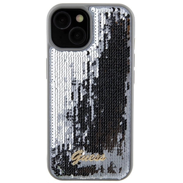 Guess Sequin Script Metal case for iPhone 15 - silvereng