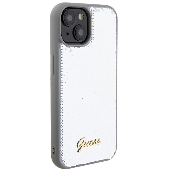 Guess Sequin Script Metal case for iPhone 15 - silvereng