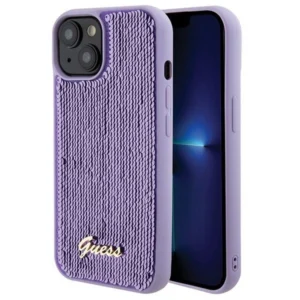 Guess Sequin Script Metal case for iPhone 15 - purpleeng