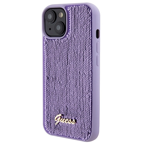 Guess Sequin Script Metal case for iPhone 15 - purpleeng