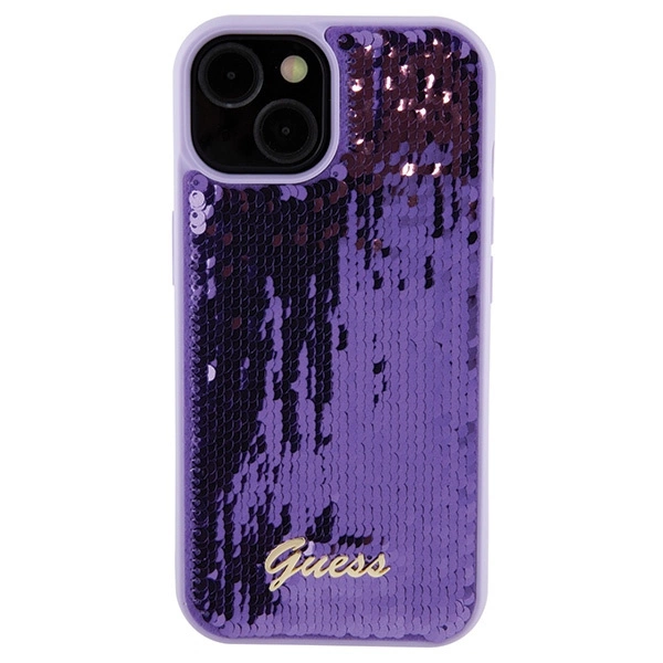 Guess Sequin Script Metal case for iPhone 15 - purpleeng