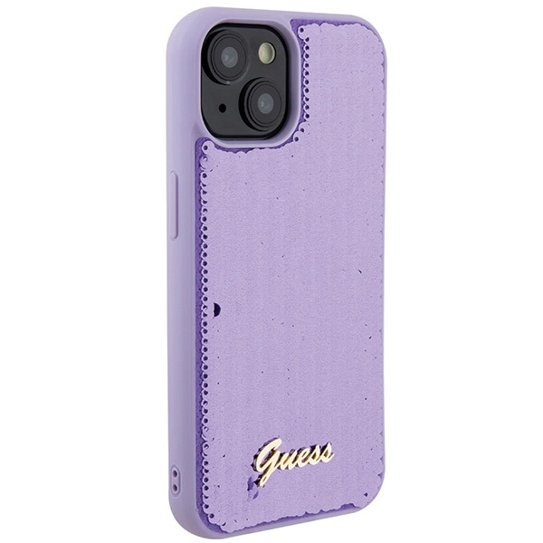 Guess Sequin Script Metal case for iPhone 15 - purpleeng