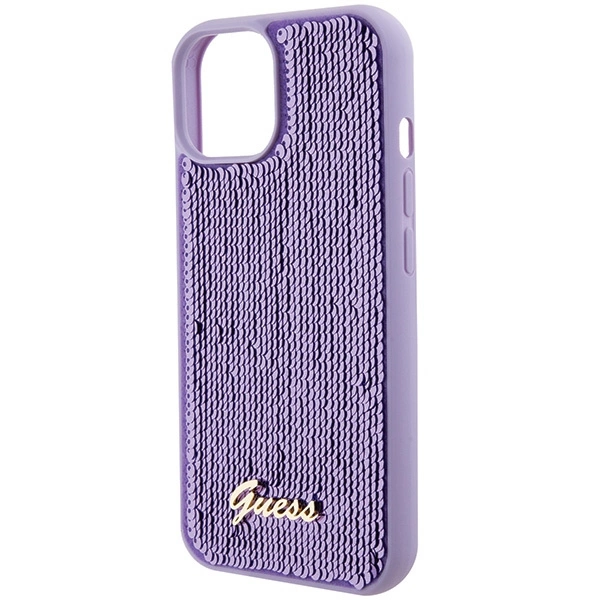 Guess Sequin Script Metal case for iPhone 15 - purpleeng