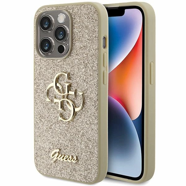 Guess Glitter Script Big 4G Case for iPhone 15 Pro Max - Goldeng