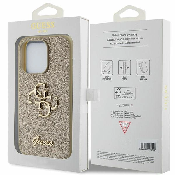Guess Glitter Script Big 4G Case for iPhone 15 Pro Max - Goldeng