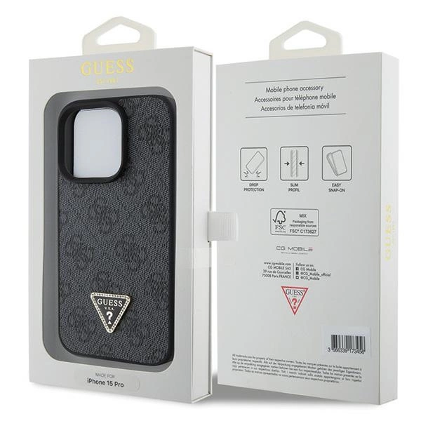 Guess Leather 4G Diamond Triangle case for iPhone 15 Pro Max - blackeng
