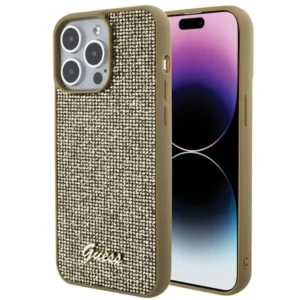 Guess Disco Metal Script case for iPhone 15 Pro Max - goldeng