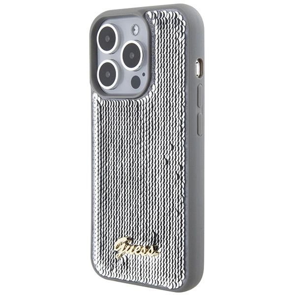 Guess Sequin Script Metal case for iPhone 15 Pro Max - silvereng