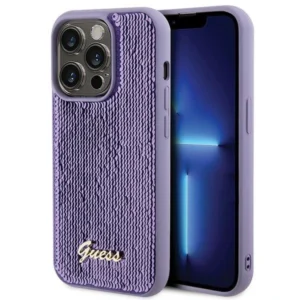 Guess Sequin Script Metal case for iPhone 15 Pro Max - purpleeng