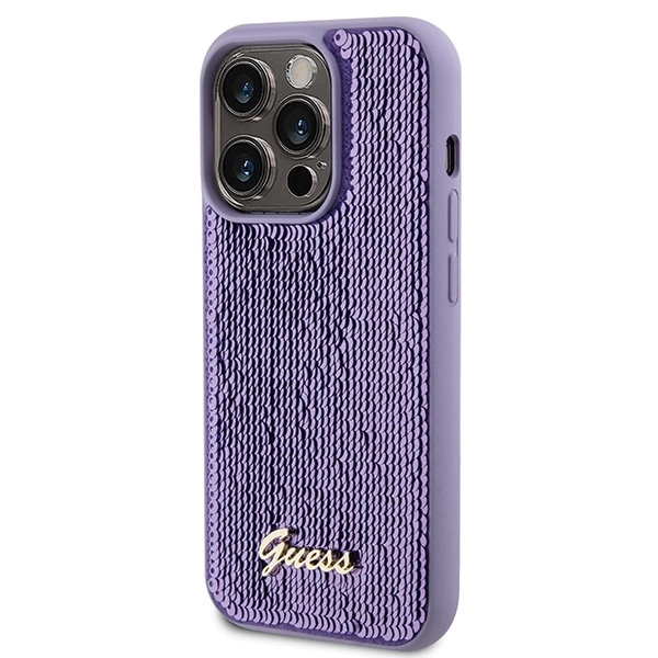 Guess Sequin Script Metal case for iPhone 15 Pro Max - purpleeng