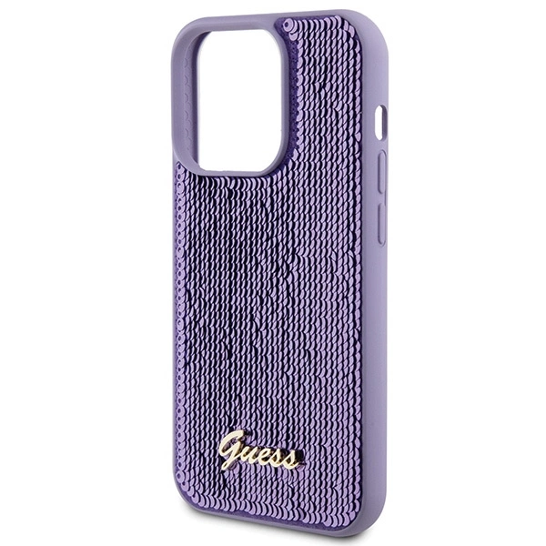 Guess Sequin Script Metal case for iPhone 15 Pro Max - purpleeng