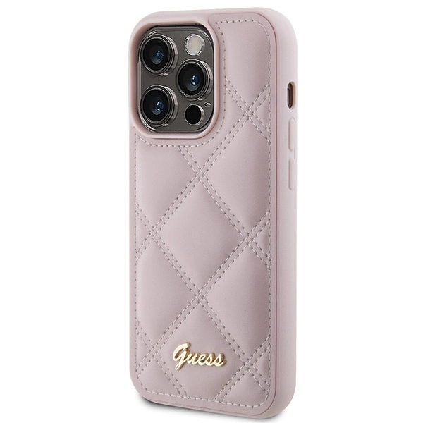 Guess Quilted Metal Logo case for iPhone 15 Pro Max - pinkeng