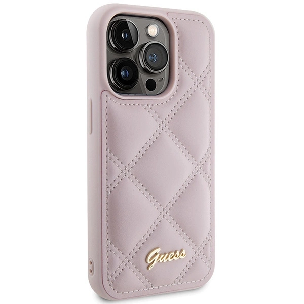 Guess Quilted Metal Logo case for iPhone 15 Pro Max - pinkeng