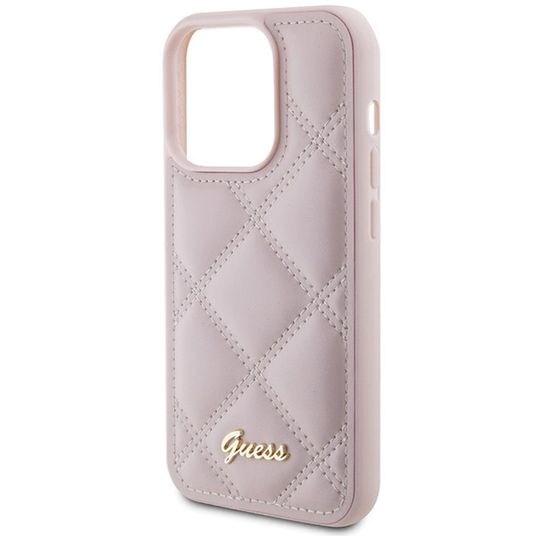 Guess Quilted Metal Logo case for iPhone 15 Pro Max - pinkeng