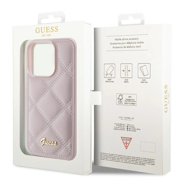 Guess Quilted Metal Logo case for iPhone 15 Pro Max - pinkeng