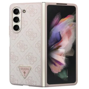 Guess GUHCZFD5P4TDPP F946 Z Fold5 case - pink Leather 4G Triangle Strasseng