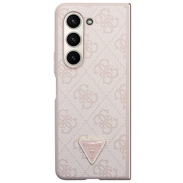 Guess GUHCZFD5P4TDPP F946 Z Fold5 case - pink Leather 4G Triangle Strasseng