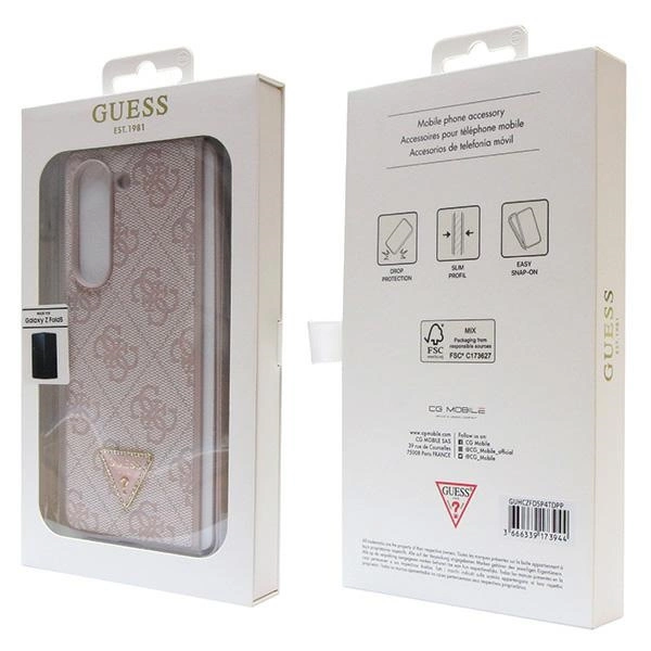 Guess GUHCZFD5P4TDPP F946 Z Fold5 case - pink Leather 4G Triangle Strasseng