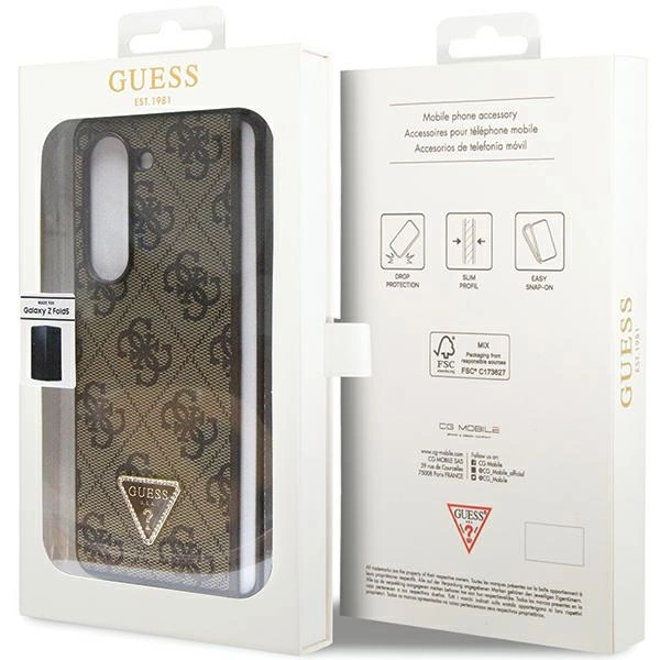 Guess Leather 4G Triangle Strass case for Samsung Galaxy Z Fold 5 - browneng