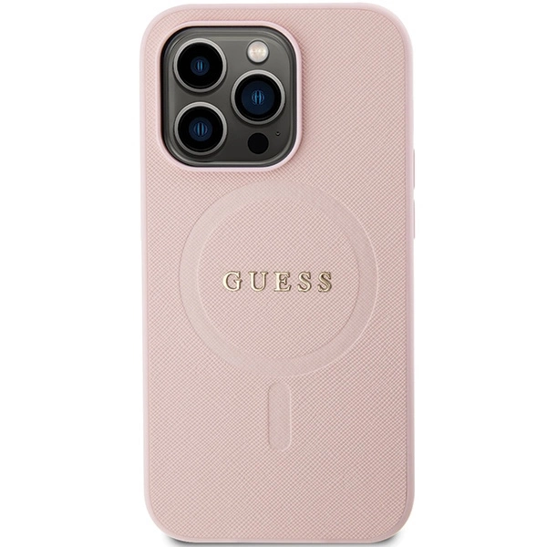 Guess GUHMP14LPSAHMCP case for iPhone 14 Pro - pink Saffiano MagSafeeng