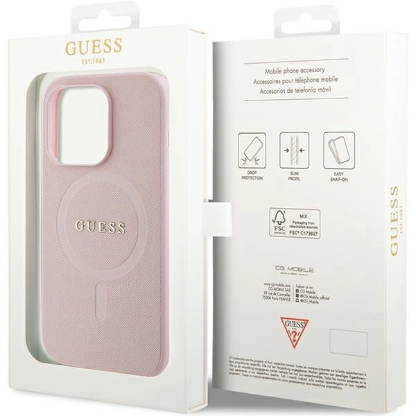 Guess GUHMP14LPSAHMCP case for iPhone 14 Pro - pink Saffiano MagSafeeng