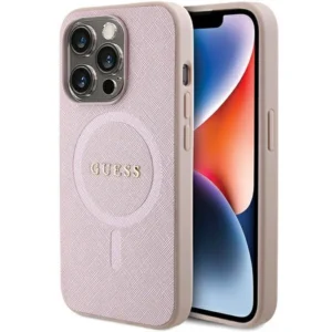 Guess Saffiano MagSafe case for iPhone 15 Pro - pinkeng