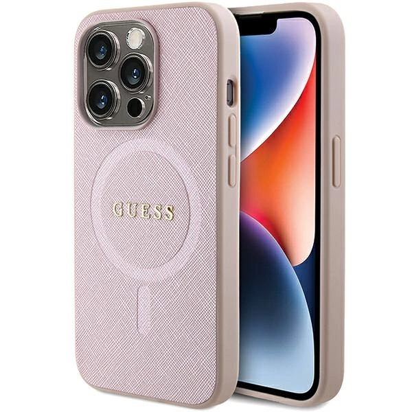 Guess Saffiano MagSafe case for iPhone 15 Pro - pinkeng
