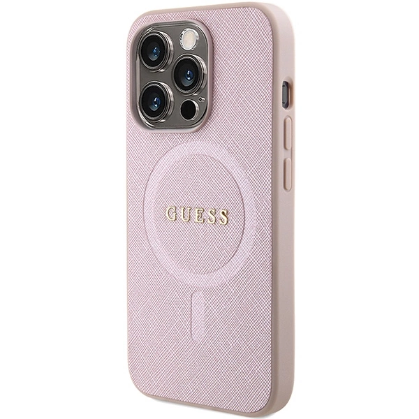 Guess Saffiano MagSafe case for iPhone 15 Pro - pinkeng