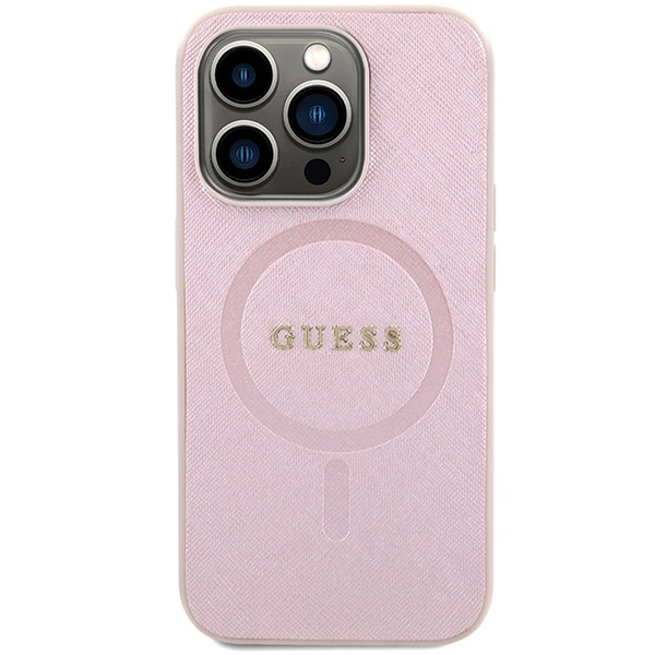 Guess Saffiano MagSafe case for iPhone 15 Pro - pinkeng