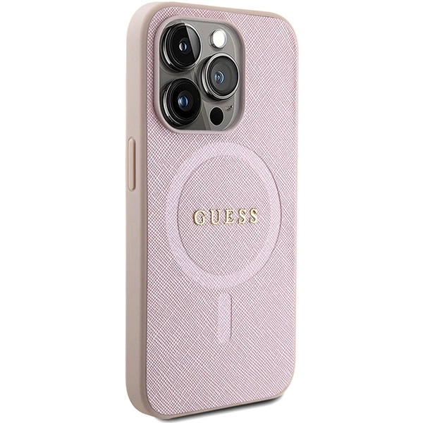Guess Saffiano MagSafe case for iPhone 15 Pro - pinkeng