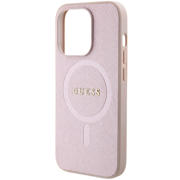Guess Saffiano MagSafe case for iPhone 15 Pro - pinkeng