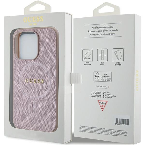 Guess Saffiano MagSafe case for iPhone 15 Pro - pinkeng