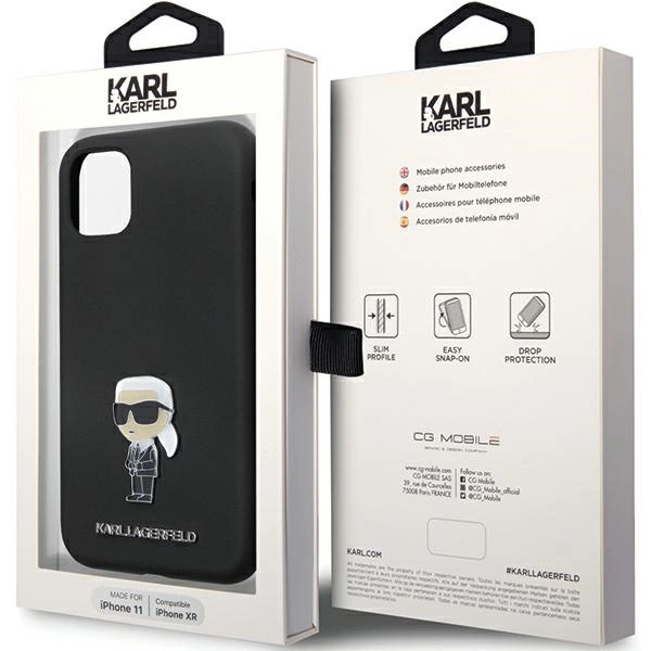 Karl Lagerfeld KLHCN61SMHKNPK case for iPhone 11 / Xr - black Silicone Ikonik Metal Pineng