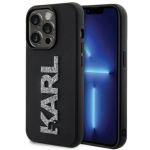Karl Lagerfeld 3D Rubber Glitter Logo iPhone 15 Pro Case - Blackeng