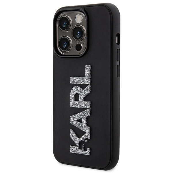 Karl Lagerfeld 3D Rubber Glitter Logo iPhone 15 Pro Case - Blackeng