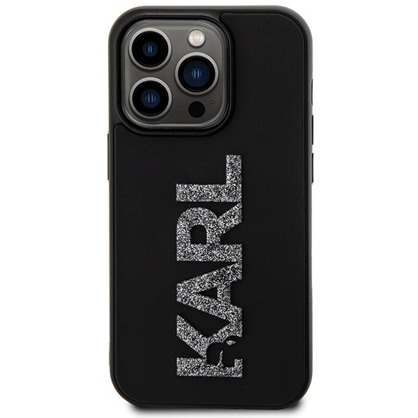 Karl Lagerfeld 3D Rubber Glitter Logo iPhone 15 Pro Case - Blackeng