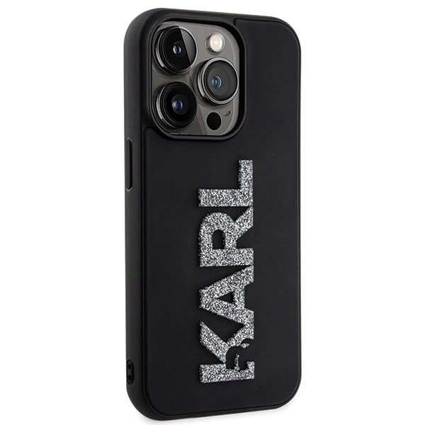 Karl Lagerfeld 3D Rubber Glitter Logo iPhone 15 Pro Case - Blackeng