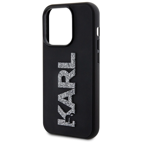 Karl Lagerfeld 3D Rubber Glitter Logo iPhone 15 Pro Case - Blackeng