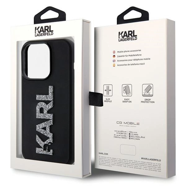 Karl Lagerfeld 3D Rubber Glitter Logo iPhone 15 Pro Case - Blackeng