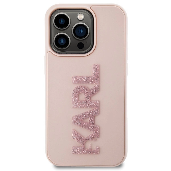 Karl Lagerfeld 3D Rubber Glitter Logo case for iPhone 15 Pro - pinkeng