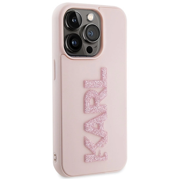 Karl Lagerfeld 3D Rubber Glitter Logo case for iPhone 15 Pro - pinkeng
