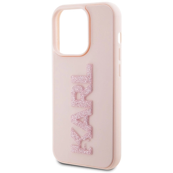 Karl Lagerfeld 3D Rubber Glitter Logo case for iPhone 15 Pro - pinkeng